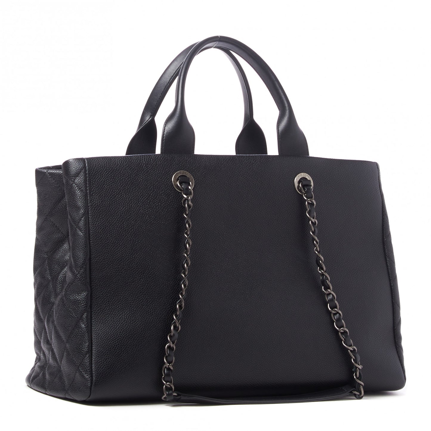 Caviar Lambskin Quilted Large Coco Break Shopping Bag Black