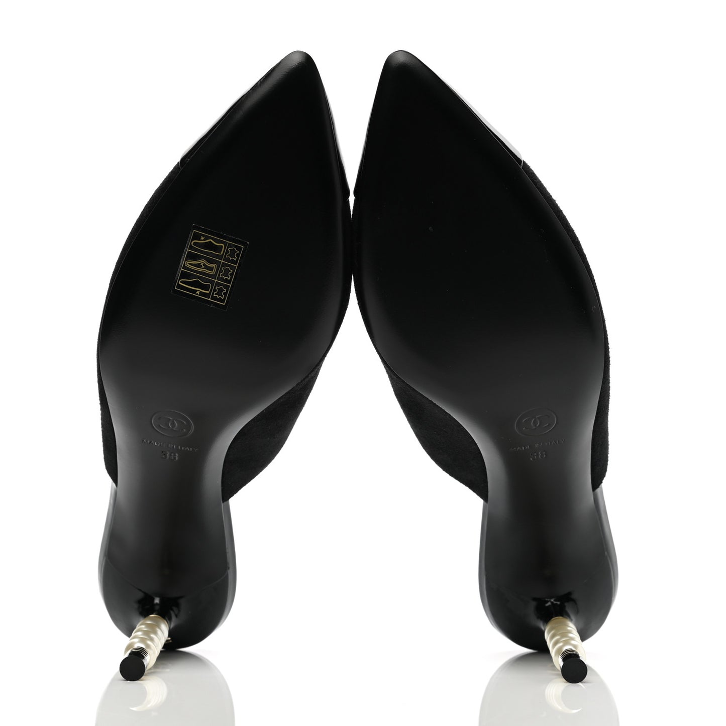 Suede Patent Calfskin Cap Toe Pearl Mule 38 Black