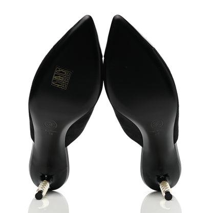 Chanel Suede Patent Calfskin Cap Toe Pearl Mule 38 Black 5 of 9