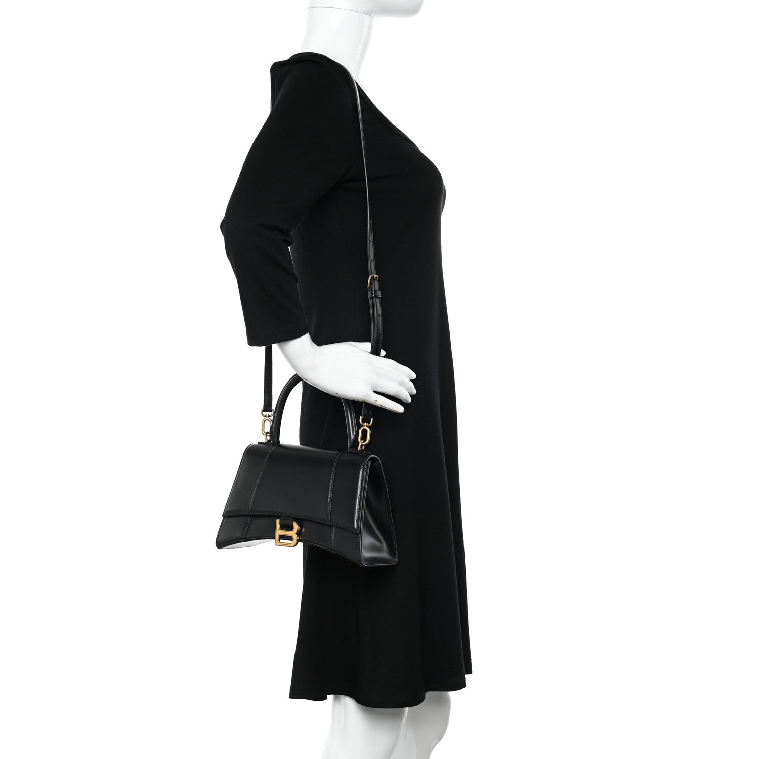 Balenciaga Shiny Box Calfskin Small Hourglass Top Handle Bag Black 2 of 9