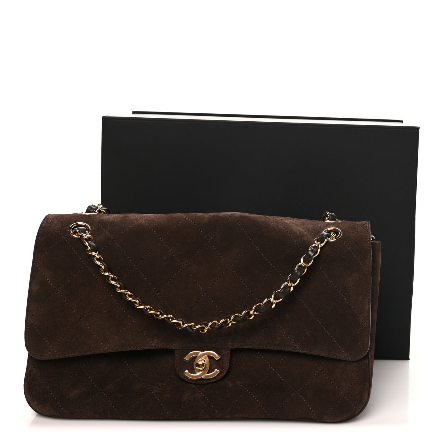Suede Calfskin Small Souplissimo Maxi Flap Dark Brown