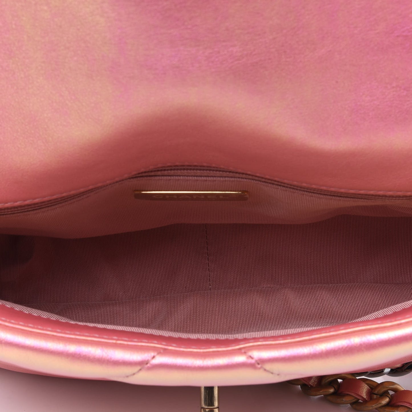 Iridescent Calfskin Quilted Medium Chanel 19 Flap Pink