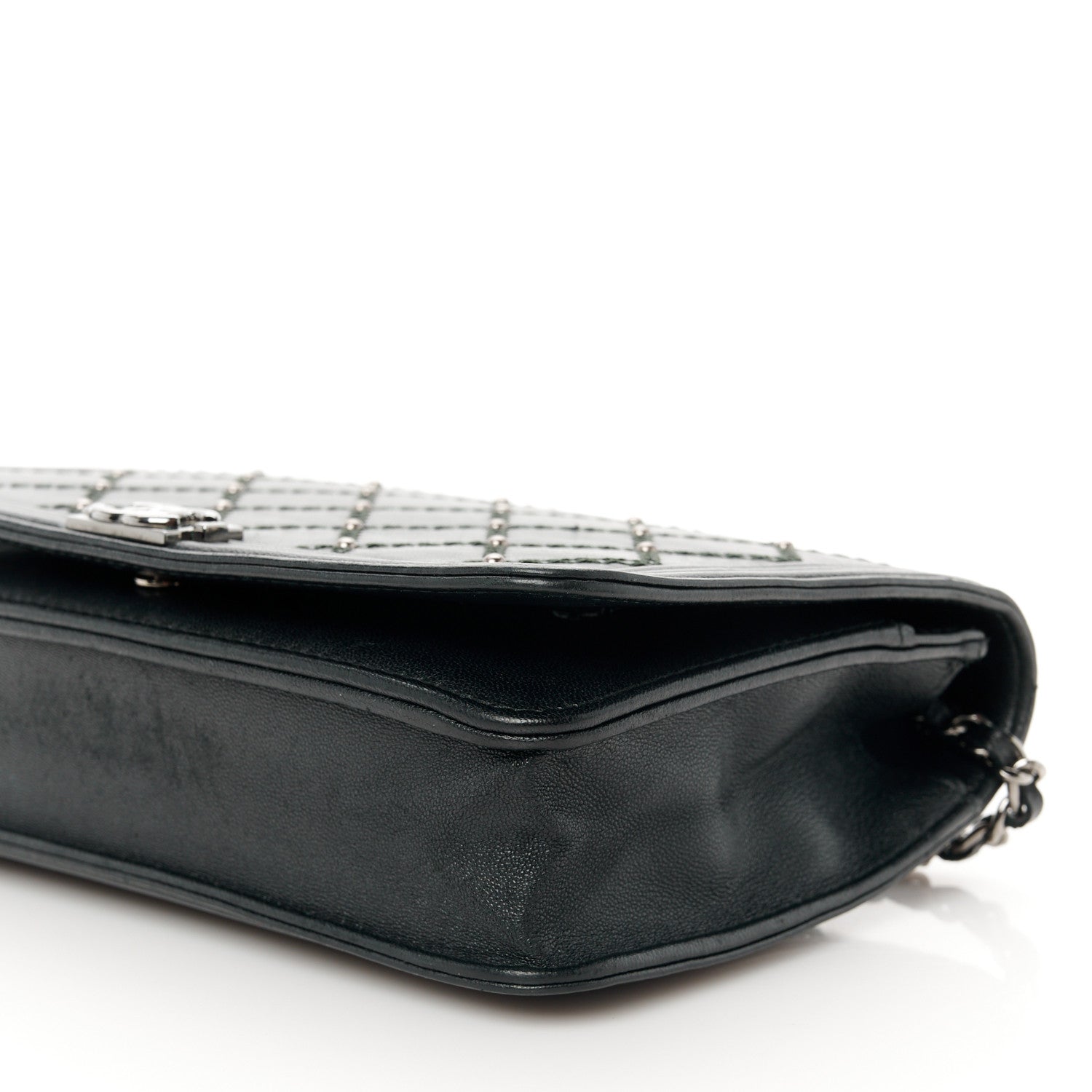 Chanel Calfskin Quilted Studded Boy Wallet On Chain WOC Black 11 of 11