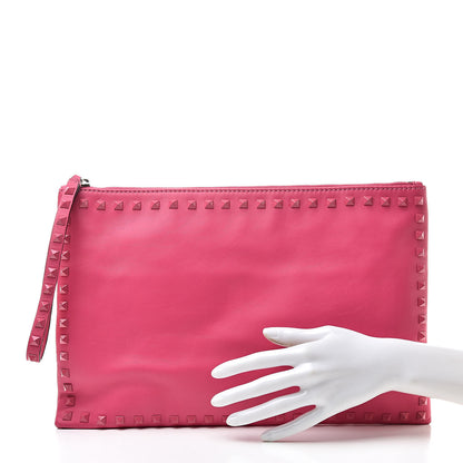 Valentino Garavani Vitello Monochrome Large Rockstud Zip Wristlet Pouch Pop Fuxia 2 of 10