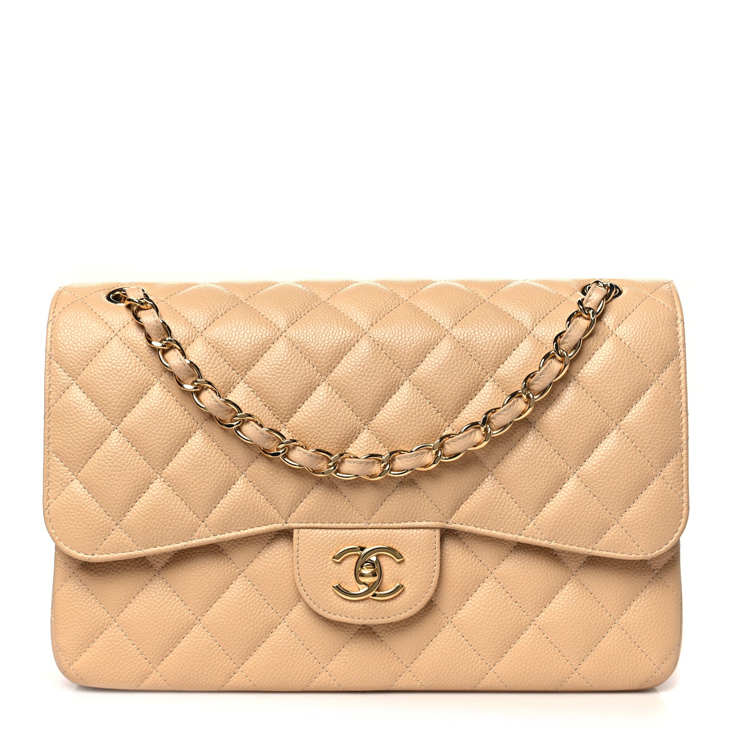 Chanel Caviar Quilted Jumbo Double Flap Light Beige 1 of 11