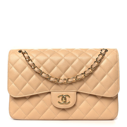 Chanel Caviar Quilted Jumbo Double Flap Light Beige 1 of 11