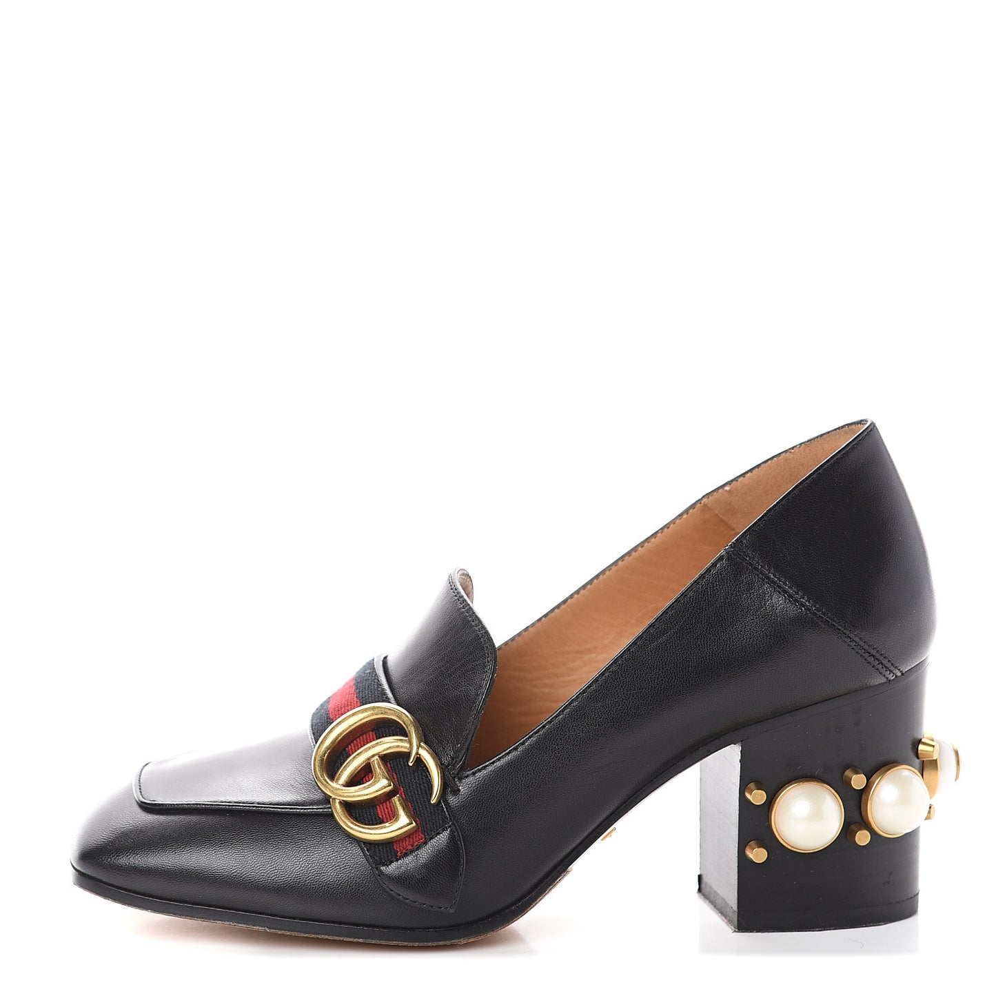 Malaga Kid Web Pearl Embellished Peyton 75mm Loafer Pumps 37 Black
