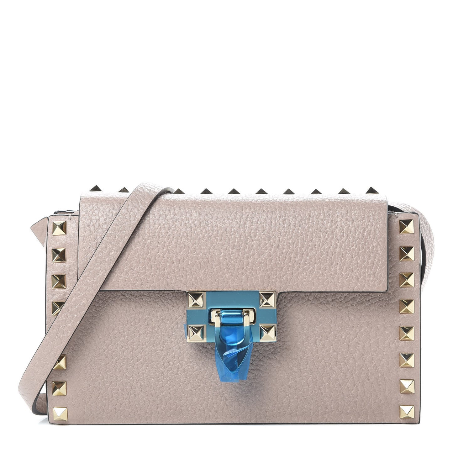 Pebbled Calfskin Small Rockstud Overlay Flap Shoulder Bag Poudre
