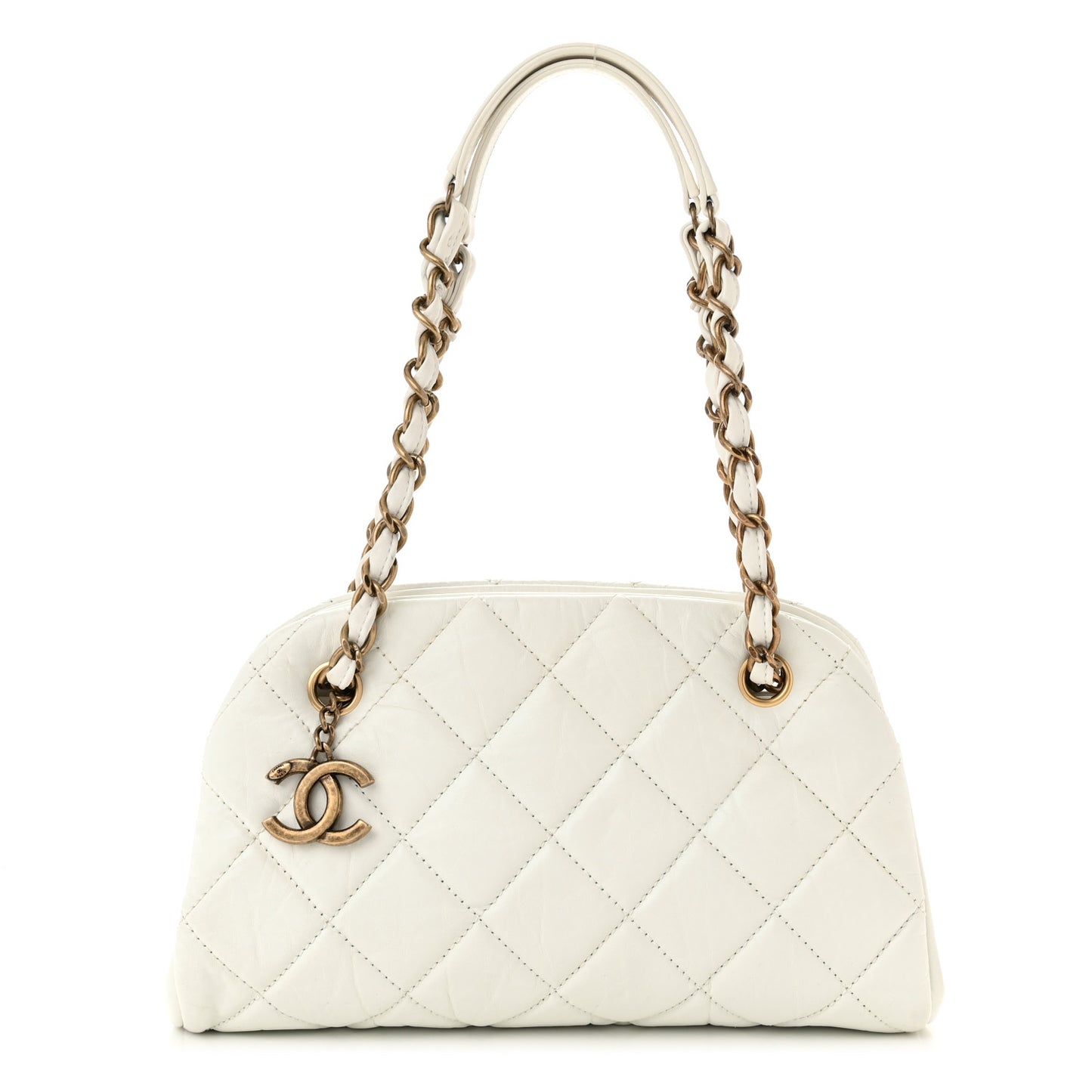 Aged Calfskin Small Just Mademoiselle Bowling Bag White