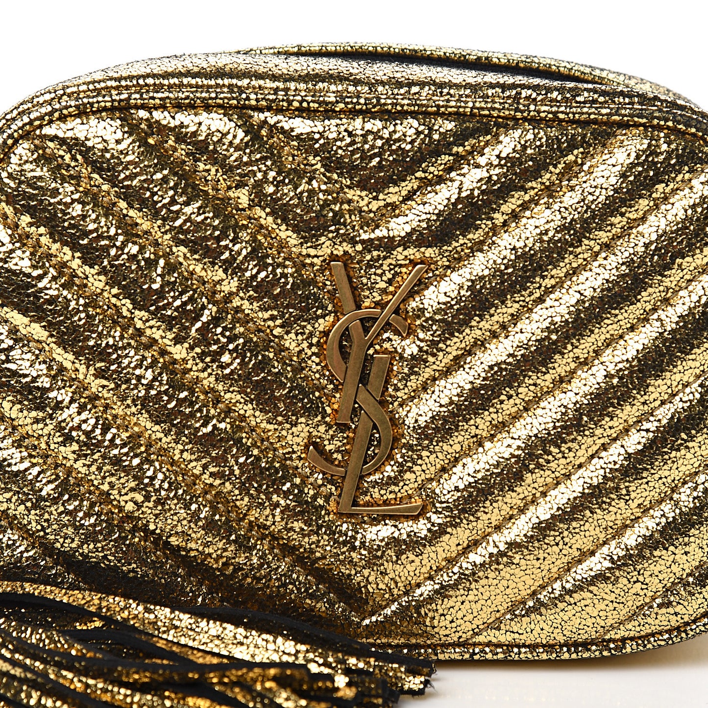 Crinkled Metallic Calfskin Matelasse Monogram Lou Belt Bag Gold