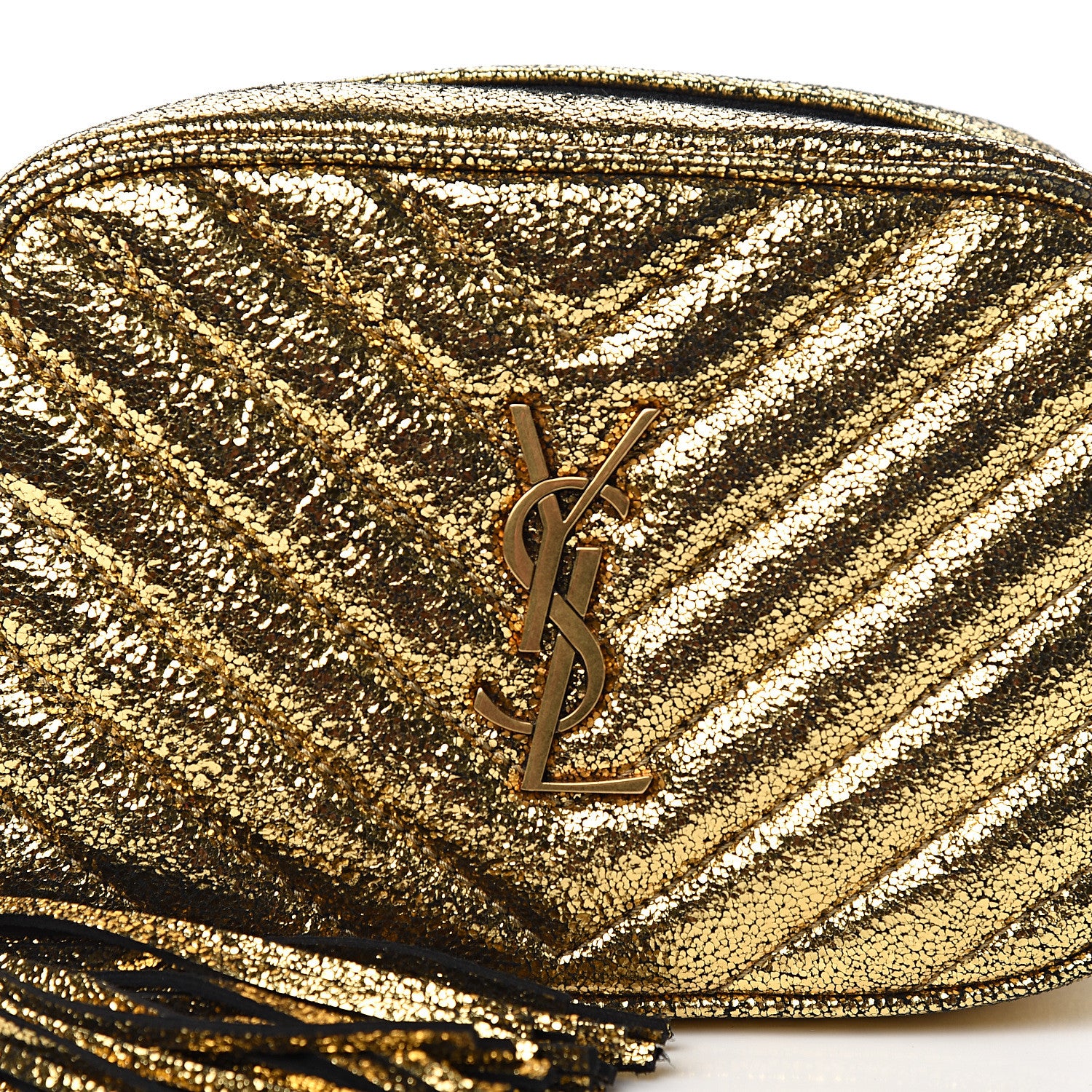 Saint Laurent Crinkled Metallic Calfskin Matelasse Monogram Lou Belt Bag Gold 9 of 10