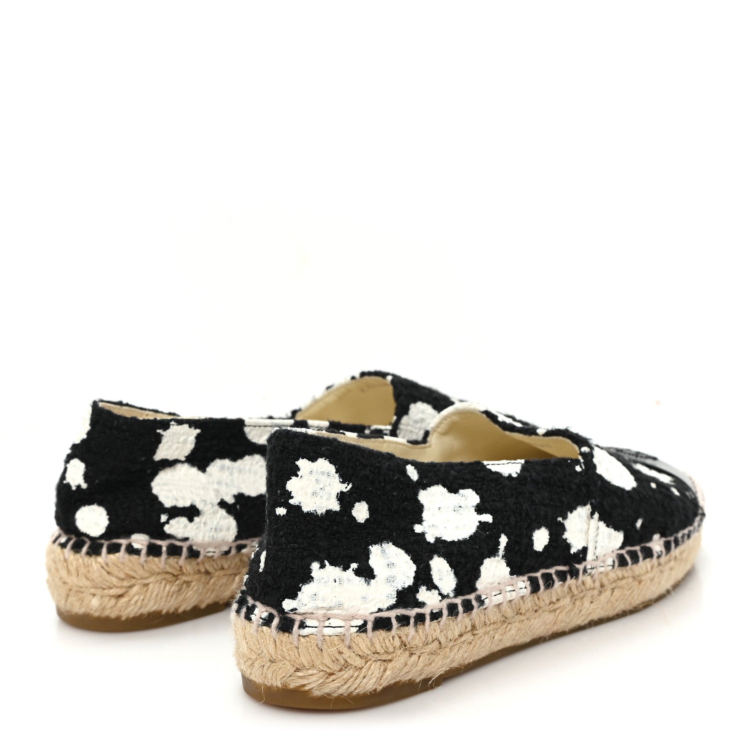 Chanel Patent Tweed Splatter Paint Print Cap Toe CC Espadrilles 36 Black White 5 of 9