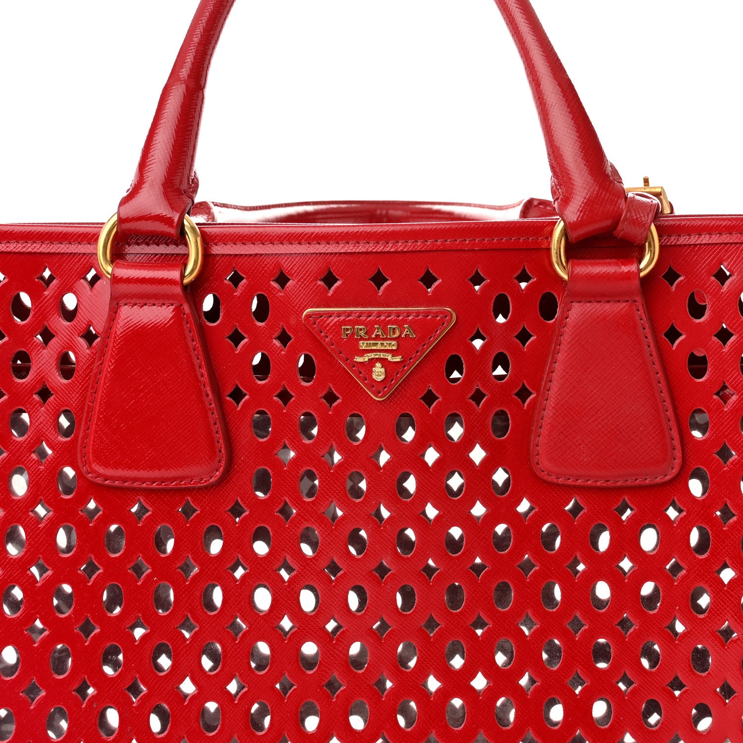 Prada Saffiano Perforated Tote Red 13 of 17