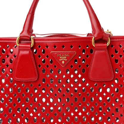 Prada Saffiano Perforated Tote Red 13 of 17