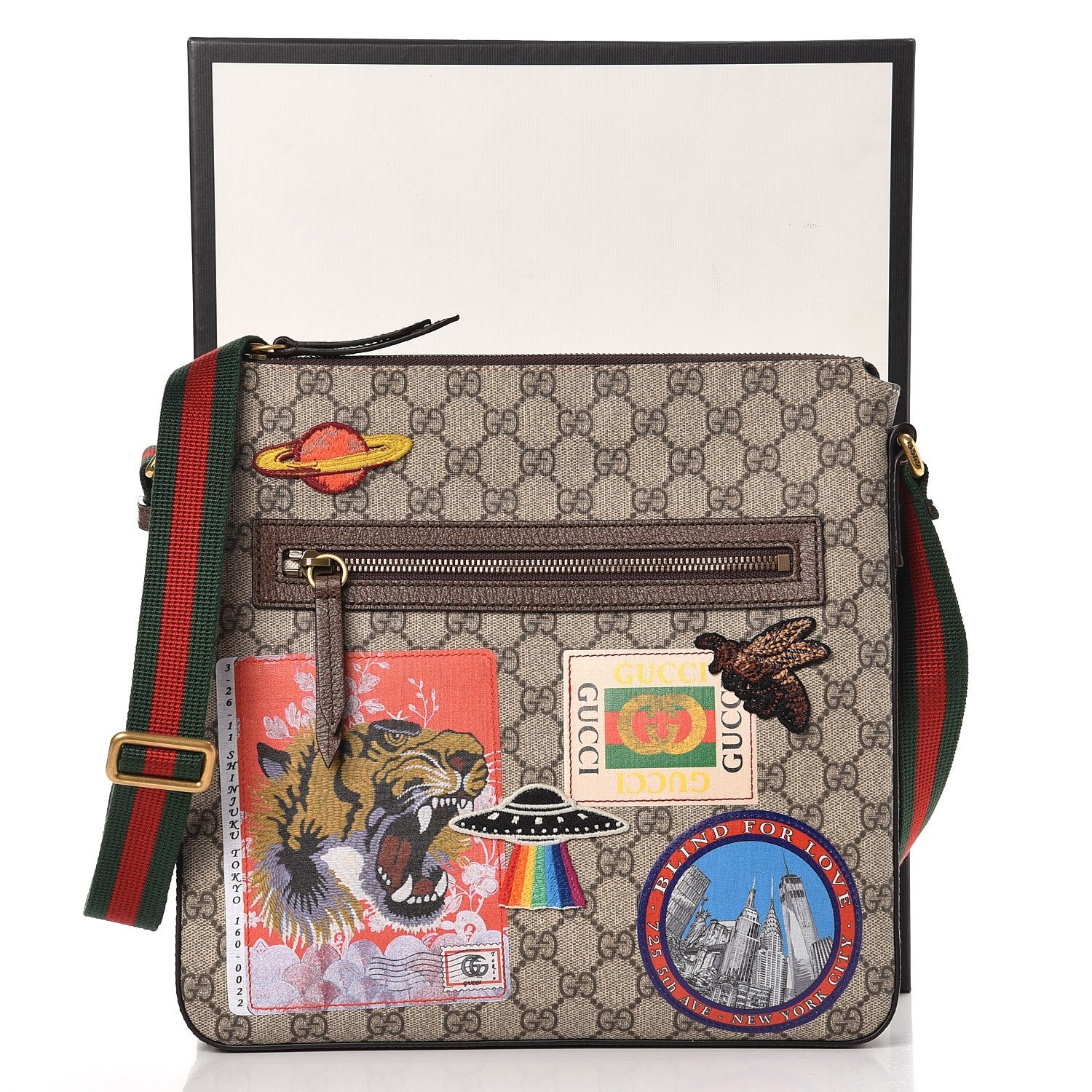 Gucci Soft GG Supreme Monogram Courrier Web Medium Flat Messenger Bag Beige New Acero Multicolor 8 of 8
