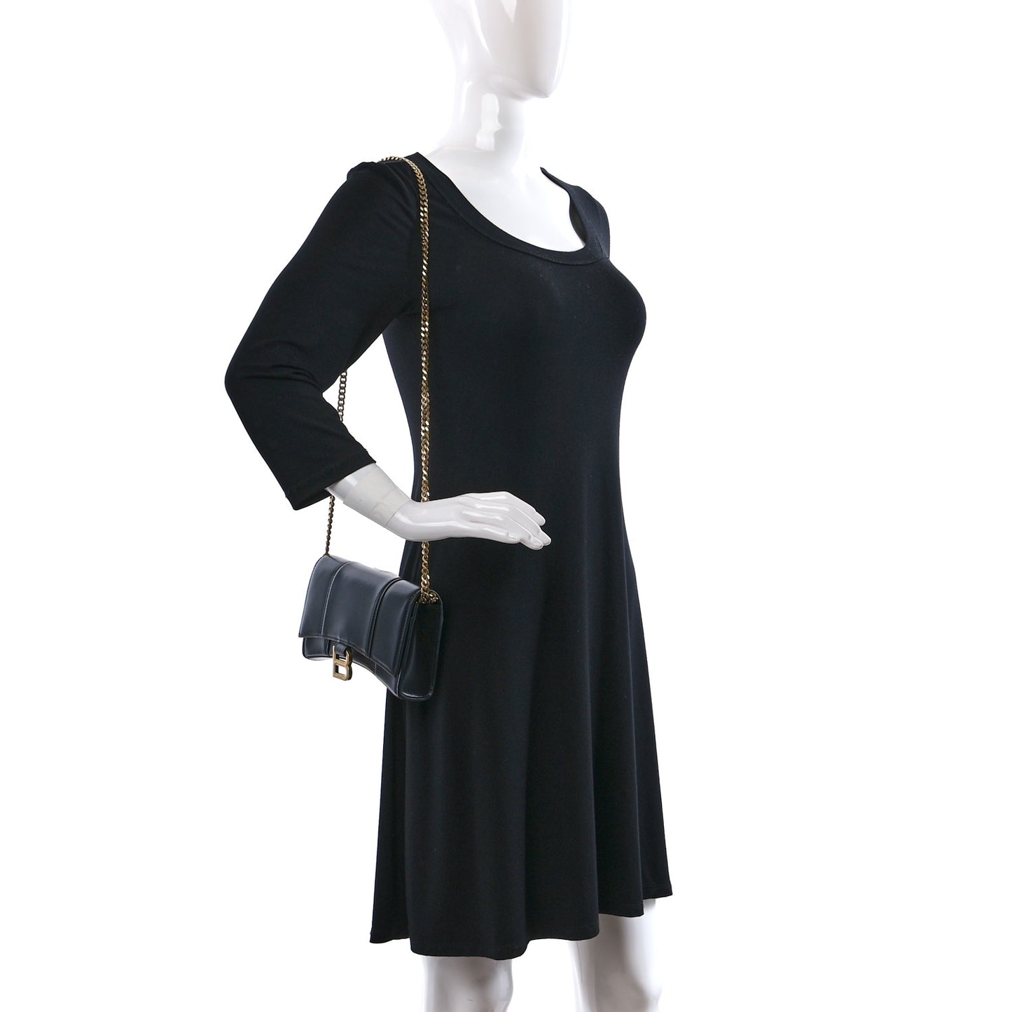 Shiny Box Calfskin Hourglass Chain Bag Black