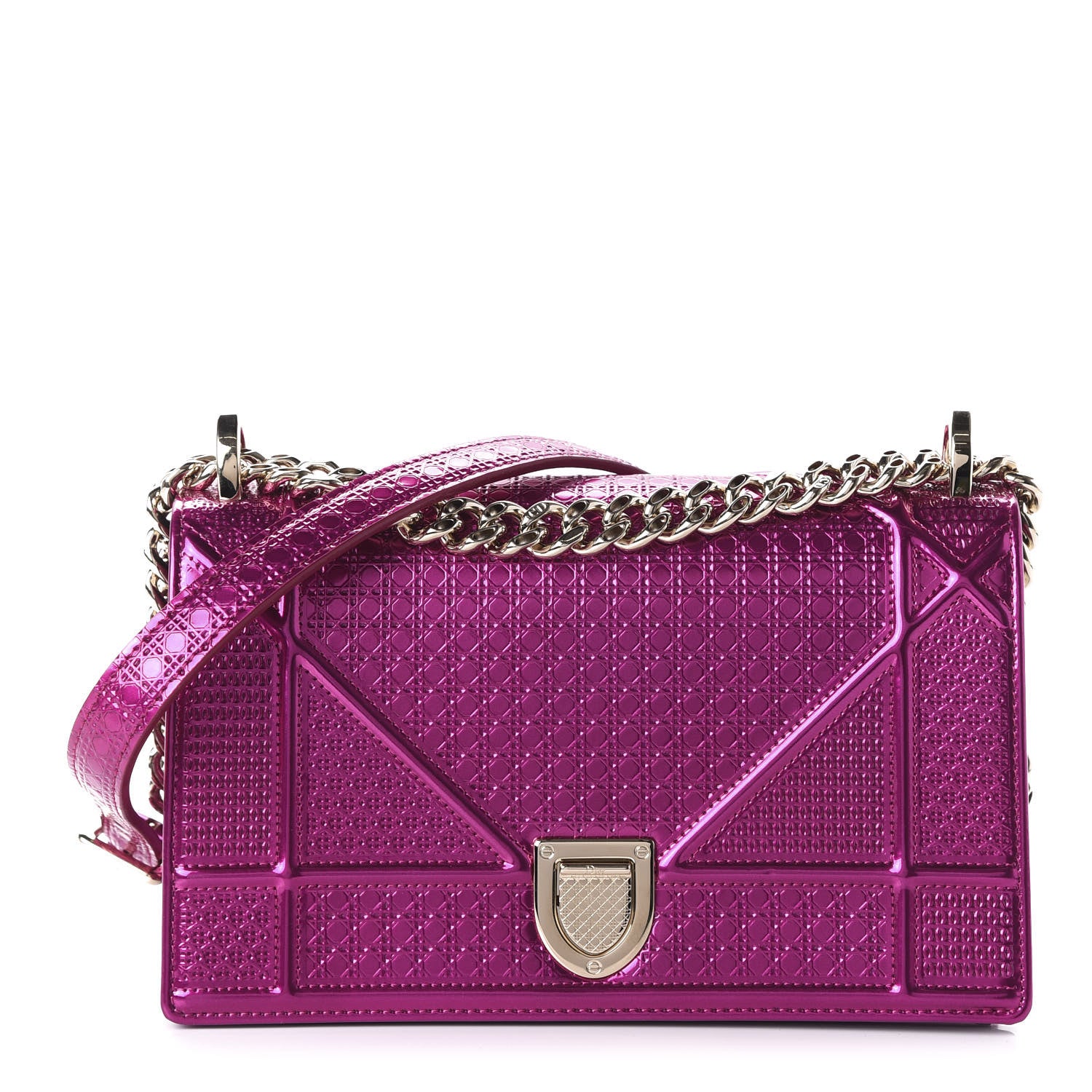 Christian Dior Metallic Patent Micro-Cannage Small Diorama Flap Bag Fuchsia 1 of 9