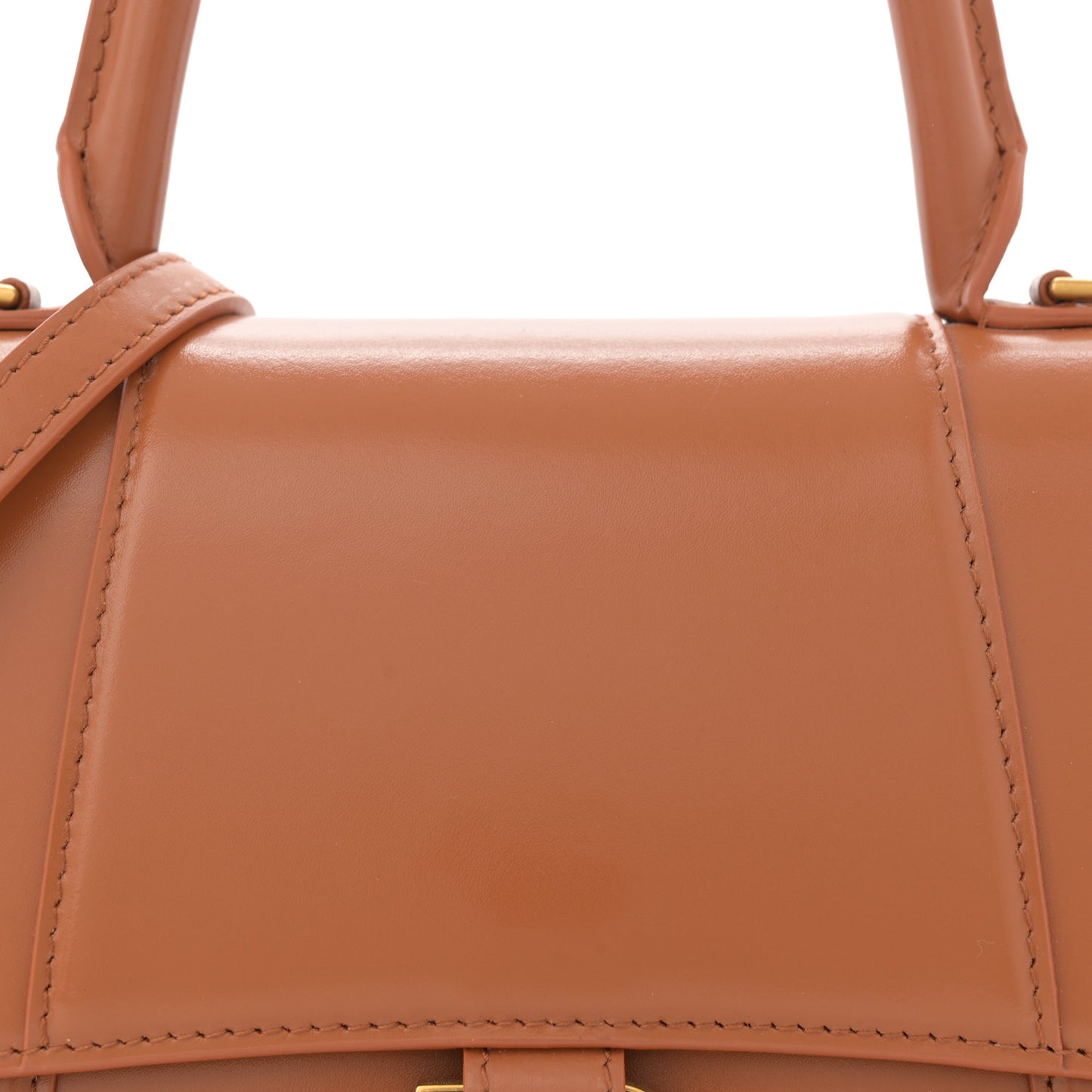 Shiny Box Calfskin Small Hourglass Top Handle Bag Camel