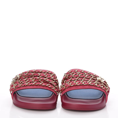 Chanel Satin Chain Flat Sandals 35 Dark Fuchsia 2 of 8