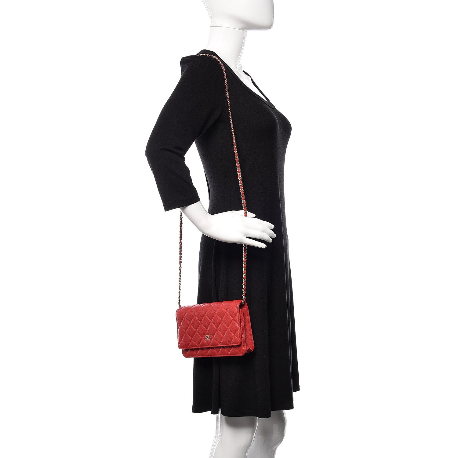 Chanel Caviar Quilted Wallet on Chain WOC Red 2 of 12