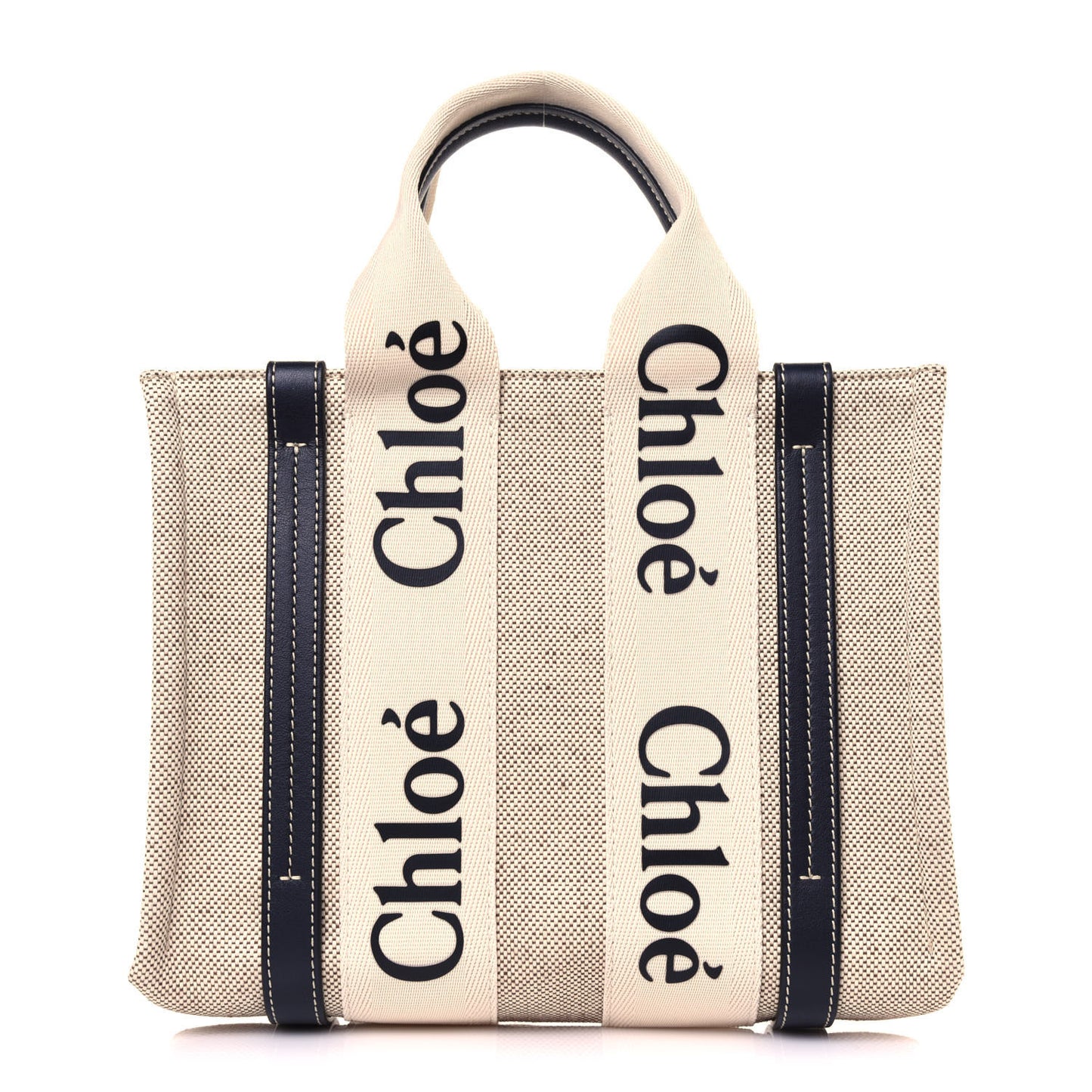 Cotton Calfskin Small Woody Ribbon Tote White Blue