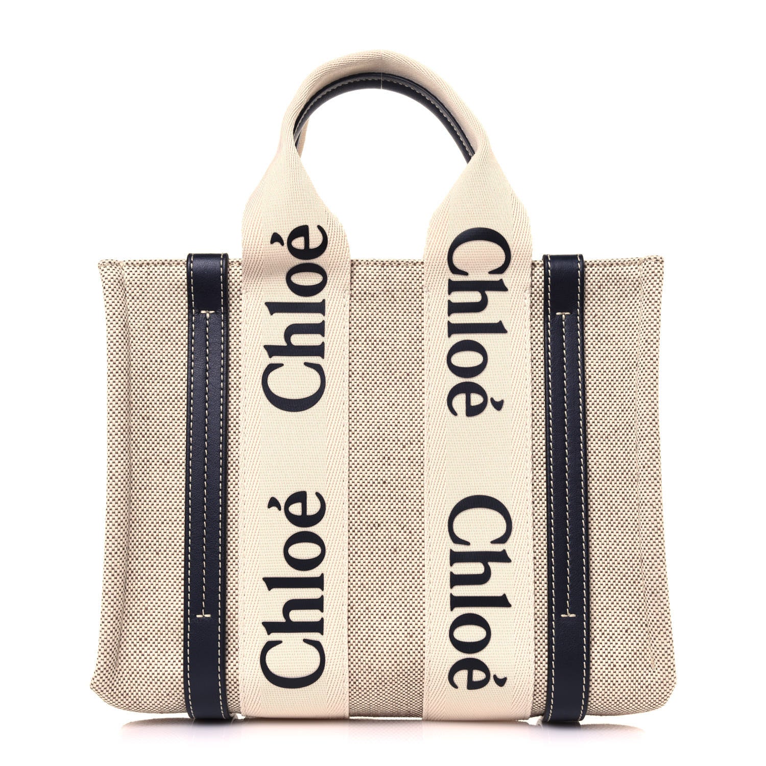 Chloe Cotton Calfskin Small Woody Ribbon Tote White Blue 1 of 13