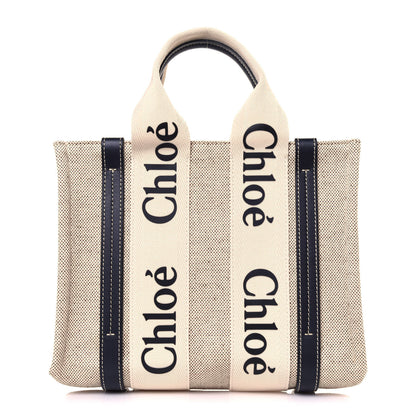 Chloe Cotton Calfskin Small Woody Ribbon Tote White Blue 1 of 13