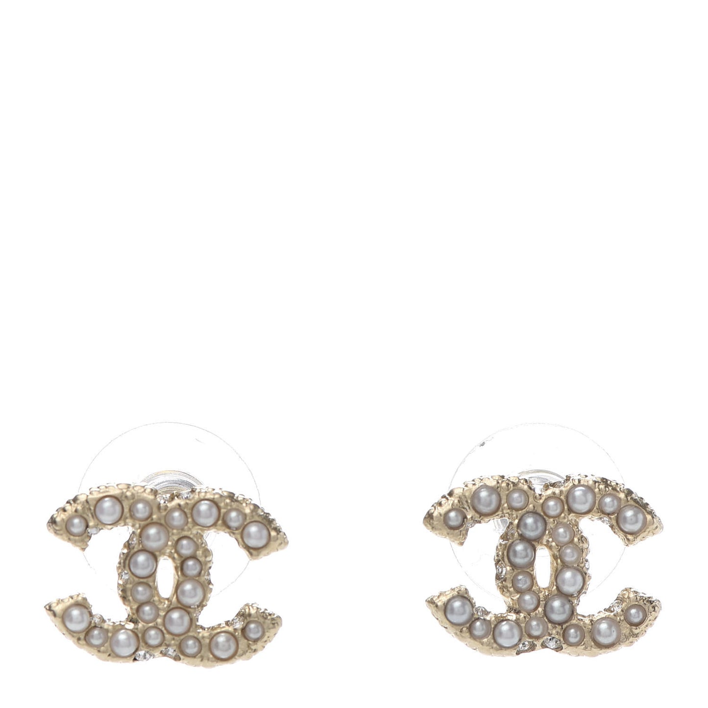 Metal Graduated Pearl Crystal CC Earrings Light Gold