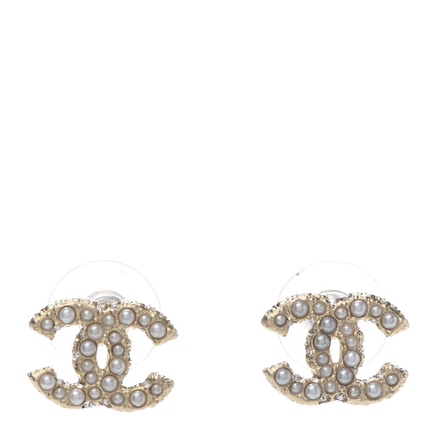 Chanel Metal Graduated Pearl Crystal CC Earrings Light Gold 1 of 5