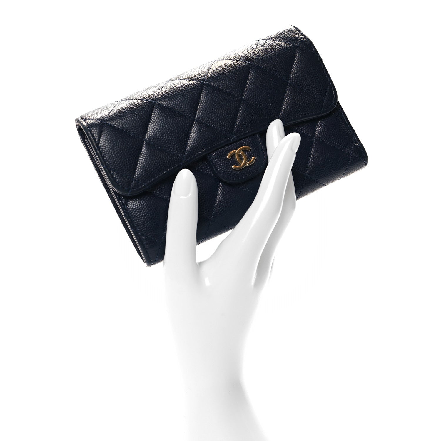 Chanel Caviar Quilted Medium Flap Wallet Dark Blue 2 of 9