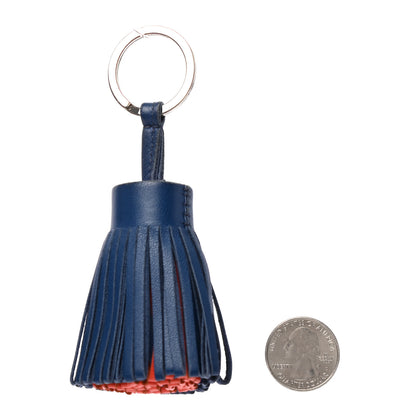 Hermes Lambskin Bi-Color Carmen Tassel Key Holder Bleu de Malte Orange Poppy 2 of 3