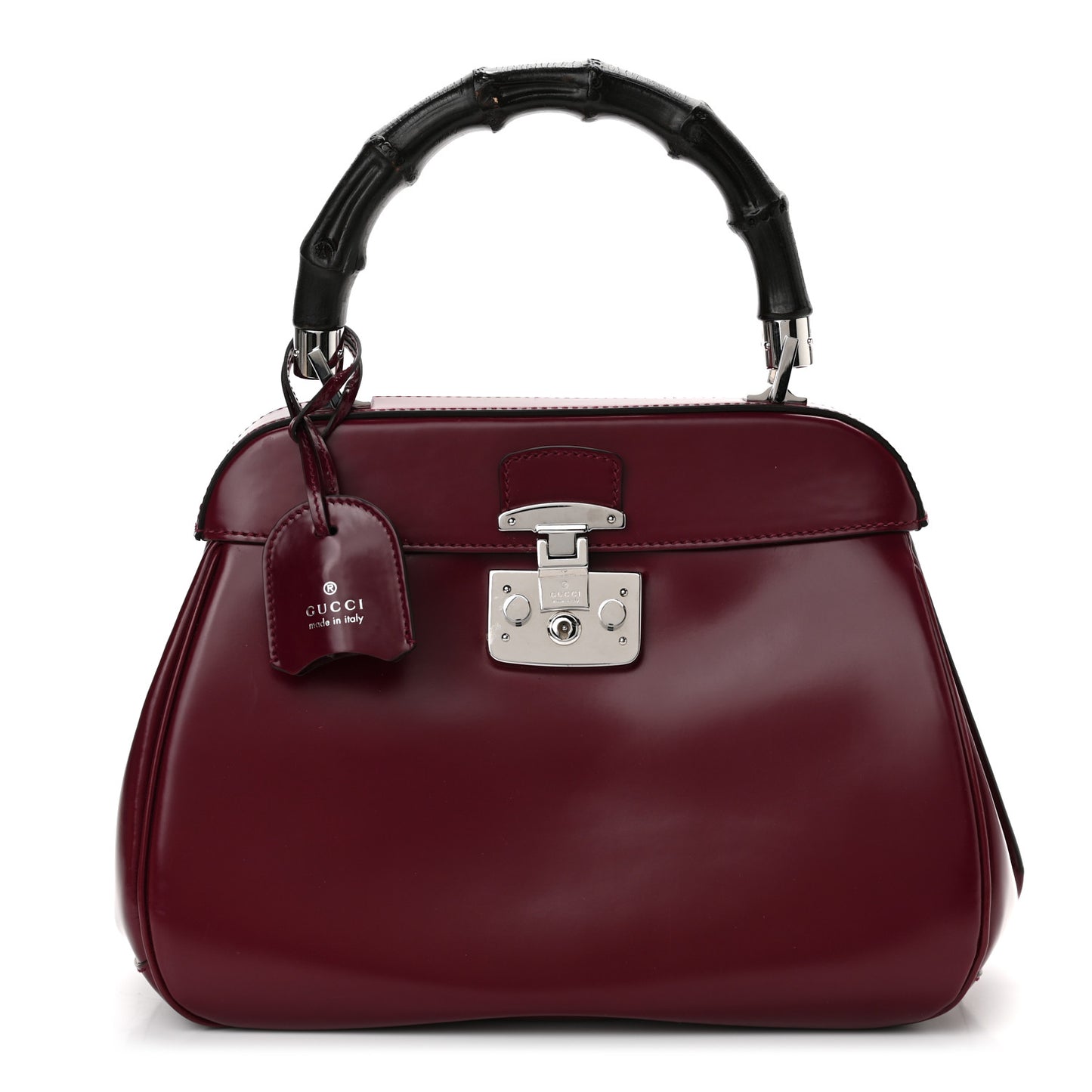 Regent Calfskin Bamboo Medium Lady Lock Top Handle Bag Purple Wine