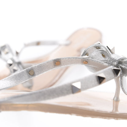 Valentino Garavani PVC Jelly Rockstud Bow Thong Sandals 35 Silver 11 of 12