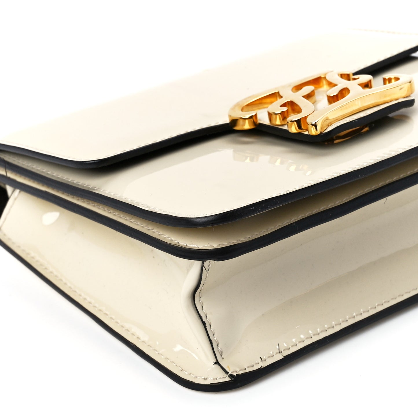 Vitello Vernice Mou Karligraphy Crossbody Bag Latte