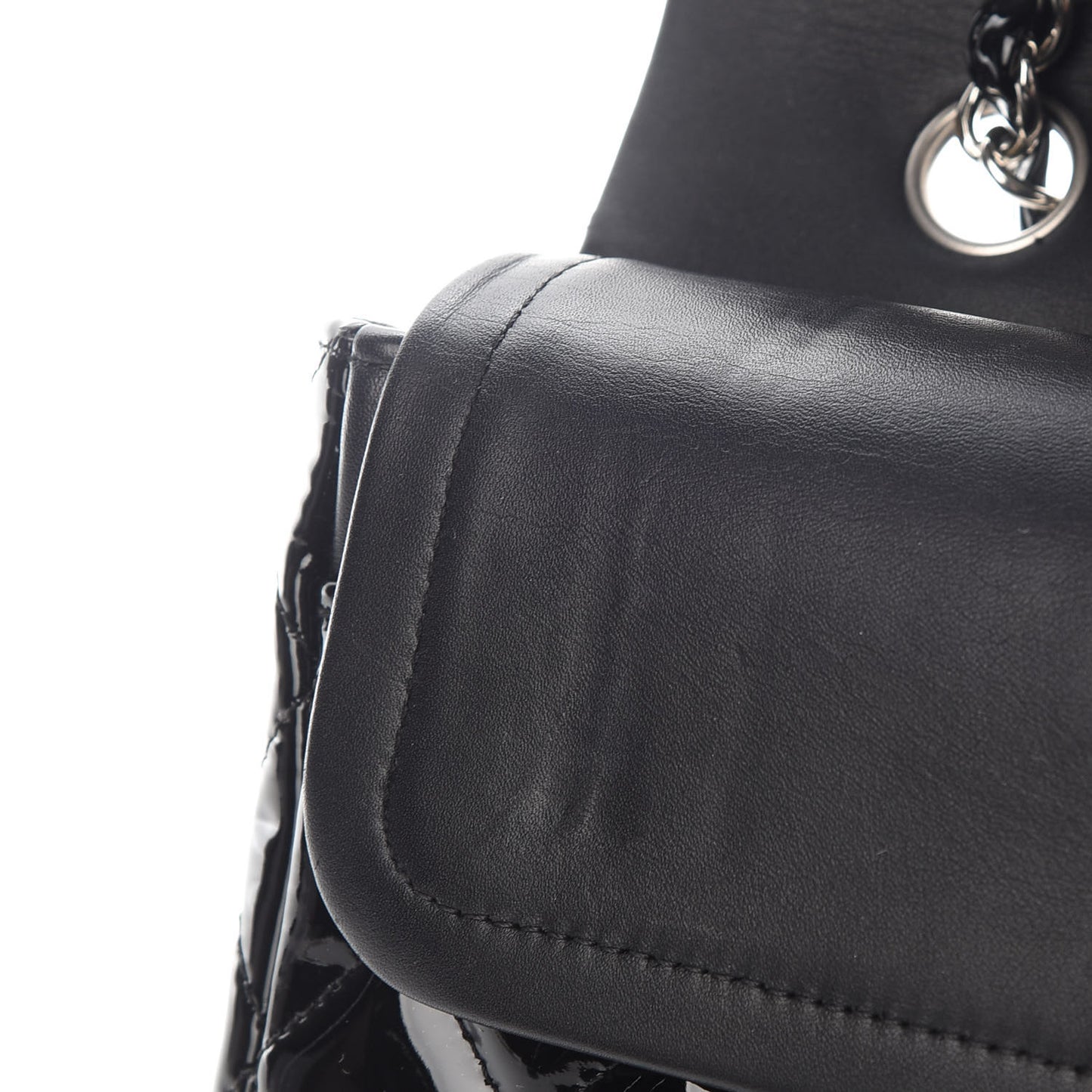 Patent Quilted Medium Double Flap Black