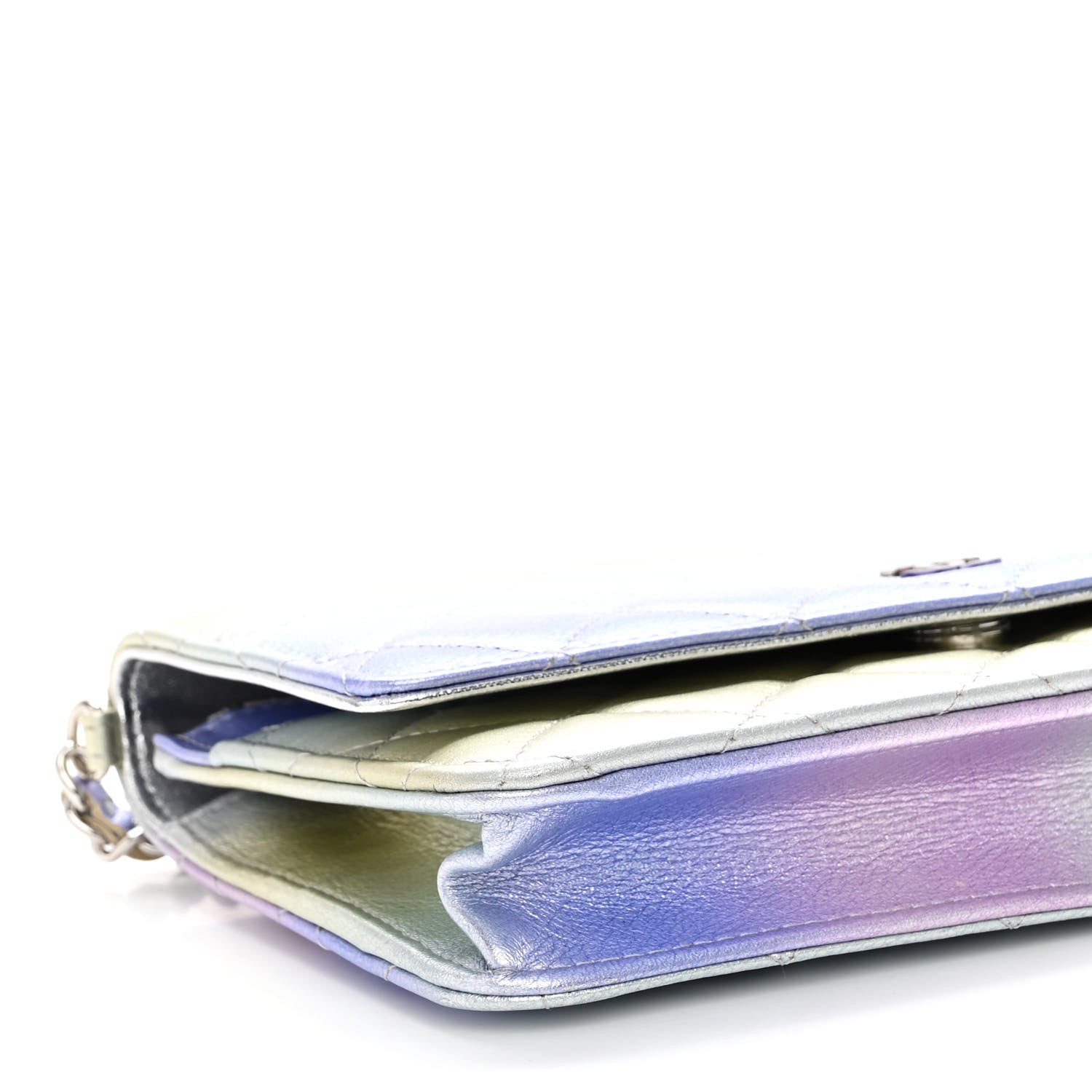 Chanel Gradient Metallic Calfskin Quilted Wallet On Chain WOC Silver Blue Yellow Purple 10 of 11