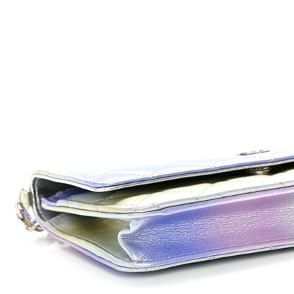 Chanel Gradient Metallic Calfskin Quilted Wallet On Chain WOC Silver Blue Yellow Purple 10 of 11
