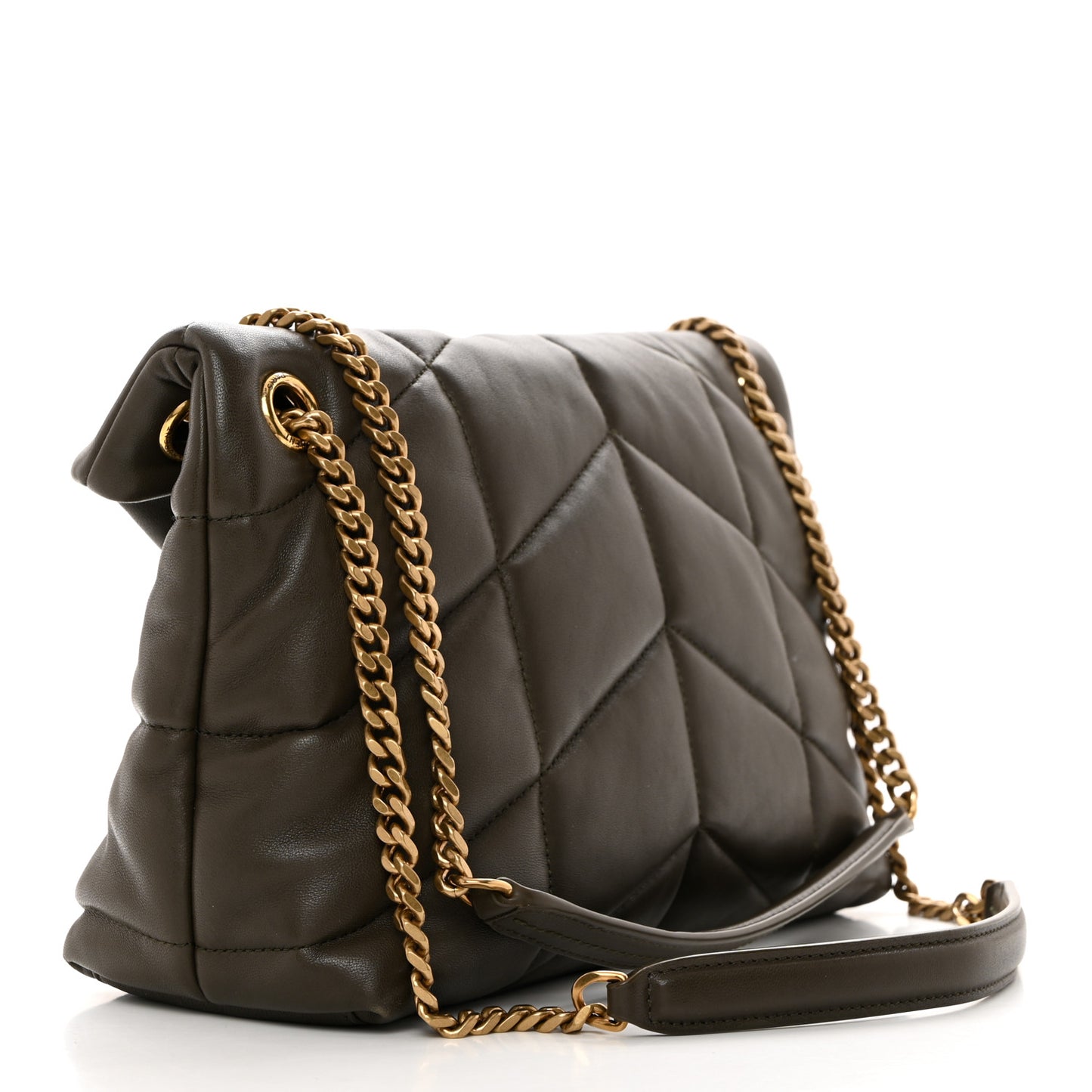 Lambskin Quilted Small Loulou Puffer Monogram Chain Satchel Dark Ganache