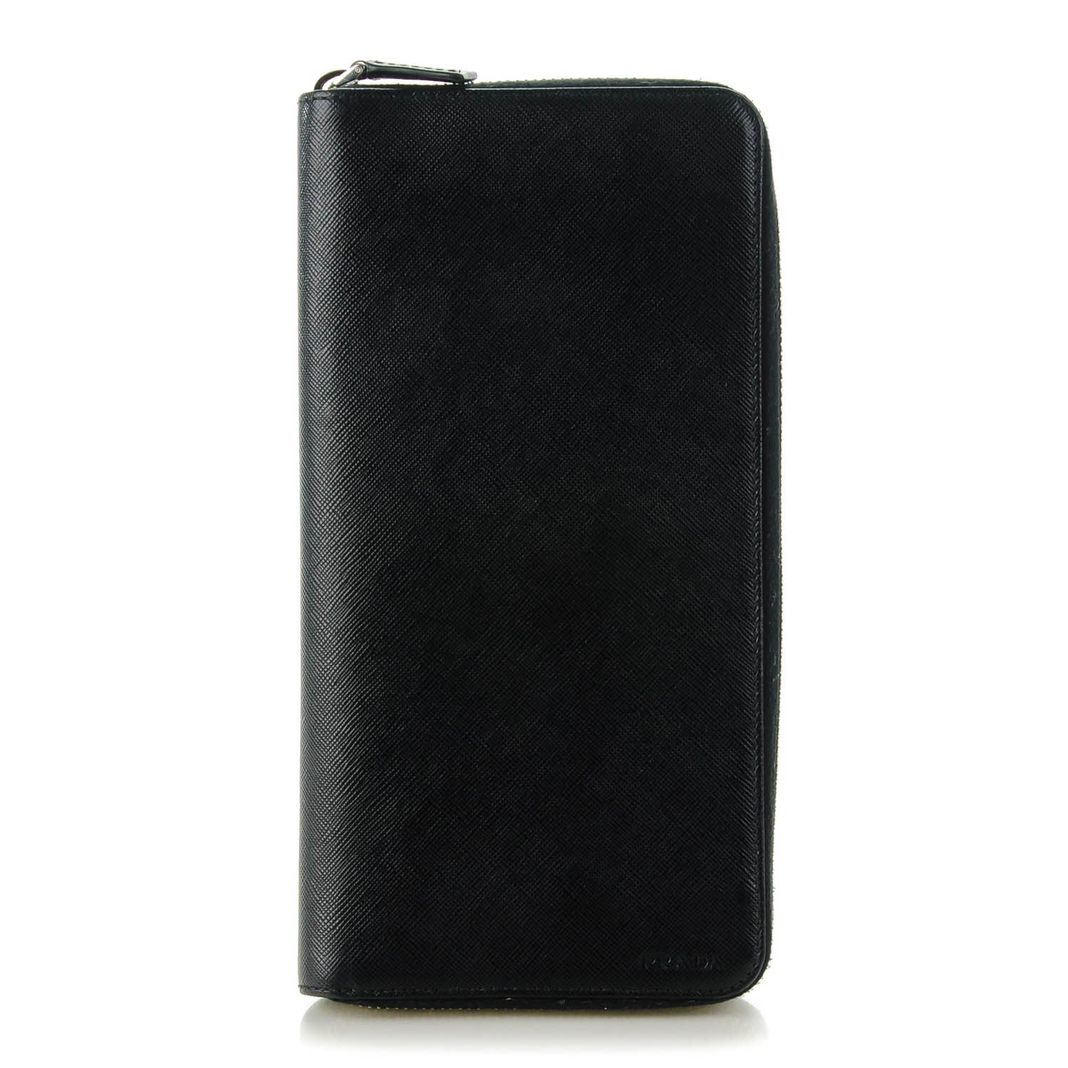 Prada Saffiano Metal Zip Around Travel Wallet Black 1 of 8