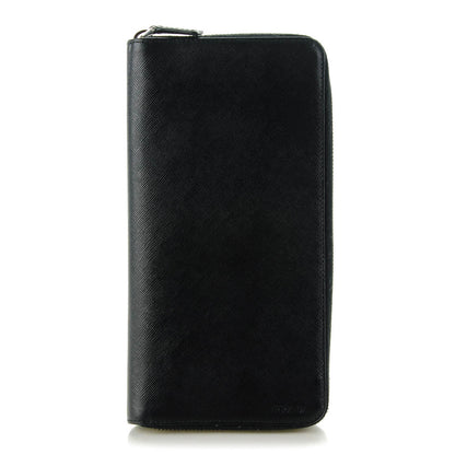 Prada Saffiano Metal Zip Around Travel Wallet Black 1 of 8