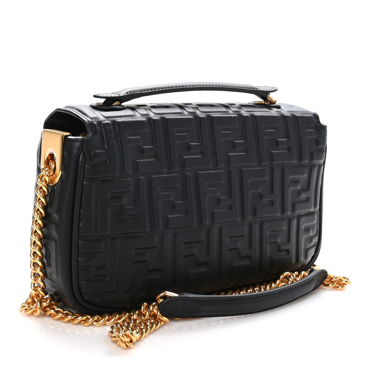 Fendi Nappa Small FF Embossed Midi Chain Baguette Black 3 of 10