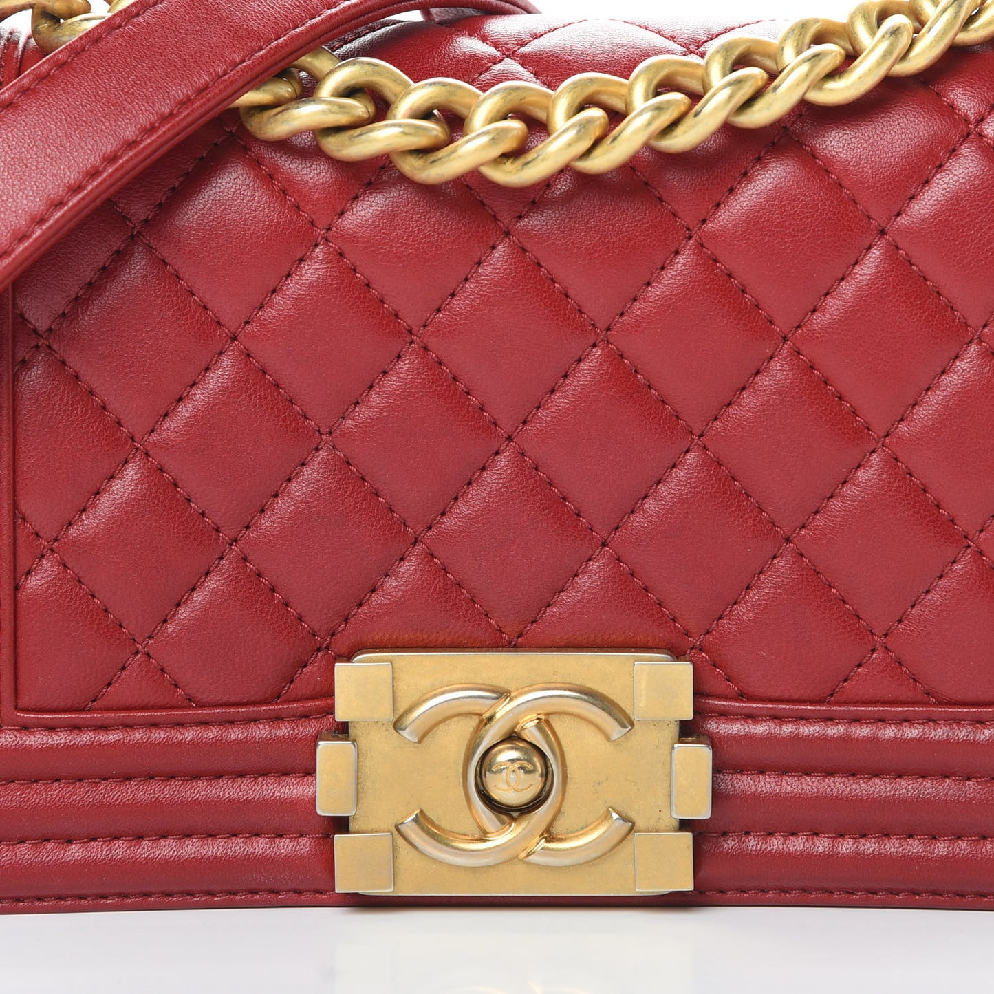 Lambskin Quilted Small Boy Flap Dark Red