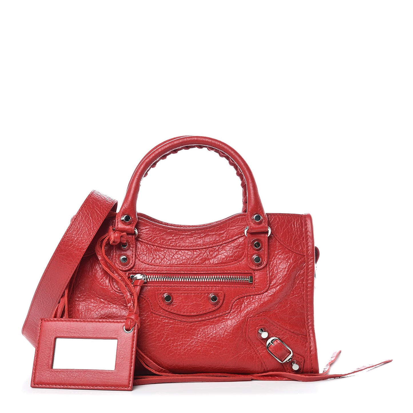 Agneau Classic Silver Hardware Mini City Logo Strap Red Black