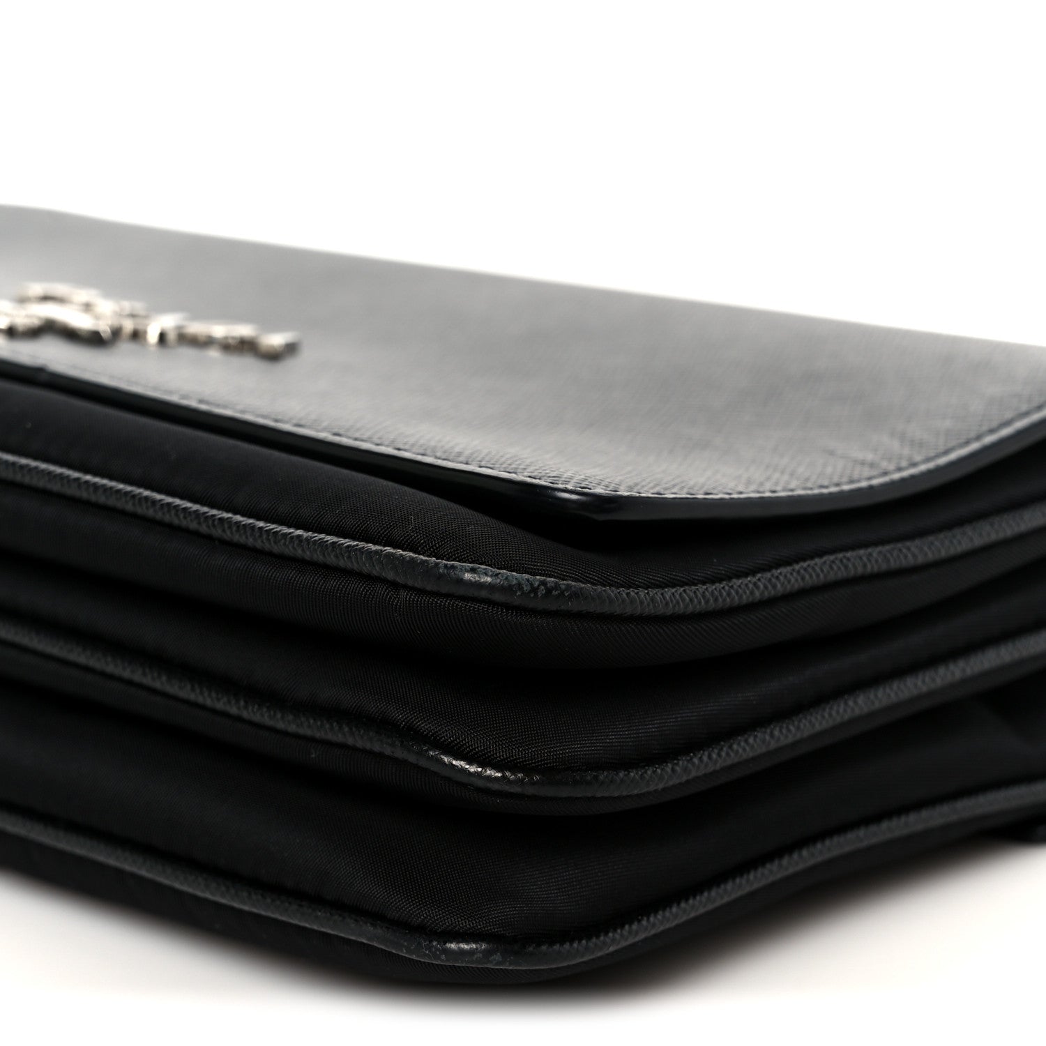 Prada Saffiano Tessuto Nylon Chain Shoulder Bag Black 11 of 11