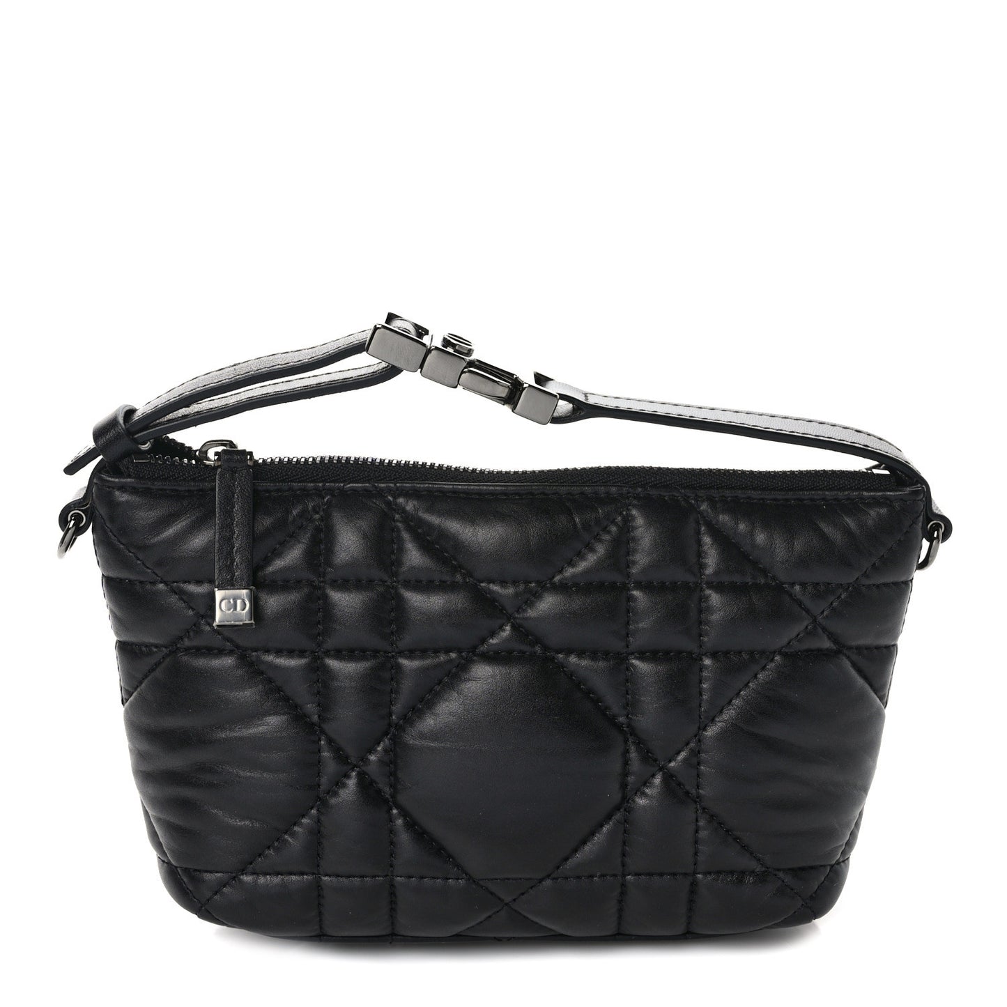 Calfskin Macrocannage Small Diortravel Nomad Pouch Black