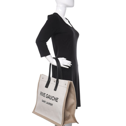 Saint Laurent Linen Calfskin Rive Gauche Tote Optic White 2 of 11