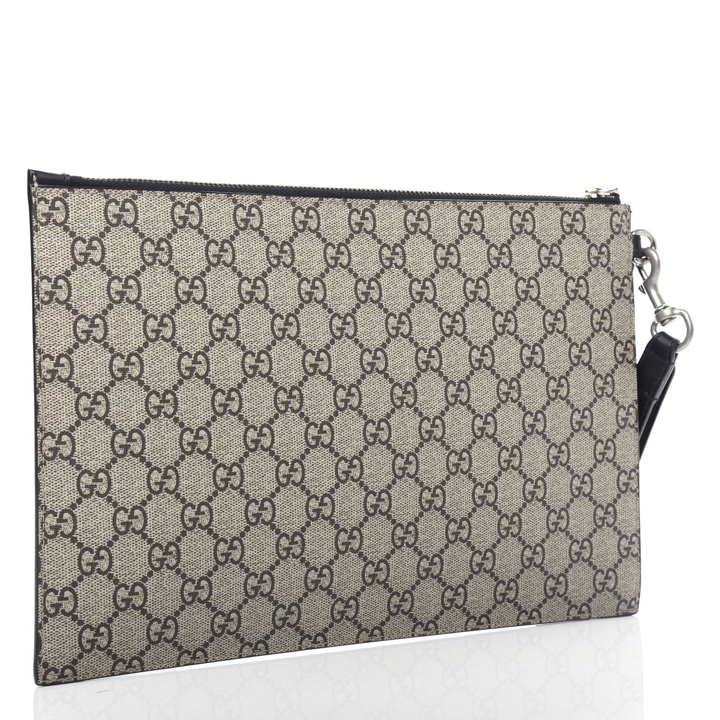 GG Supreme Monogram Wolf Zip Wristlet Pouch Beige