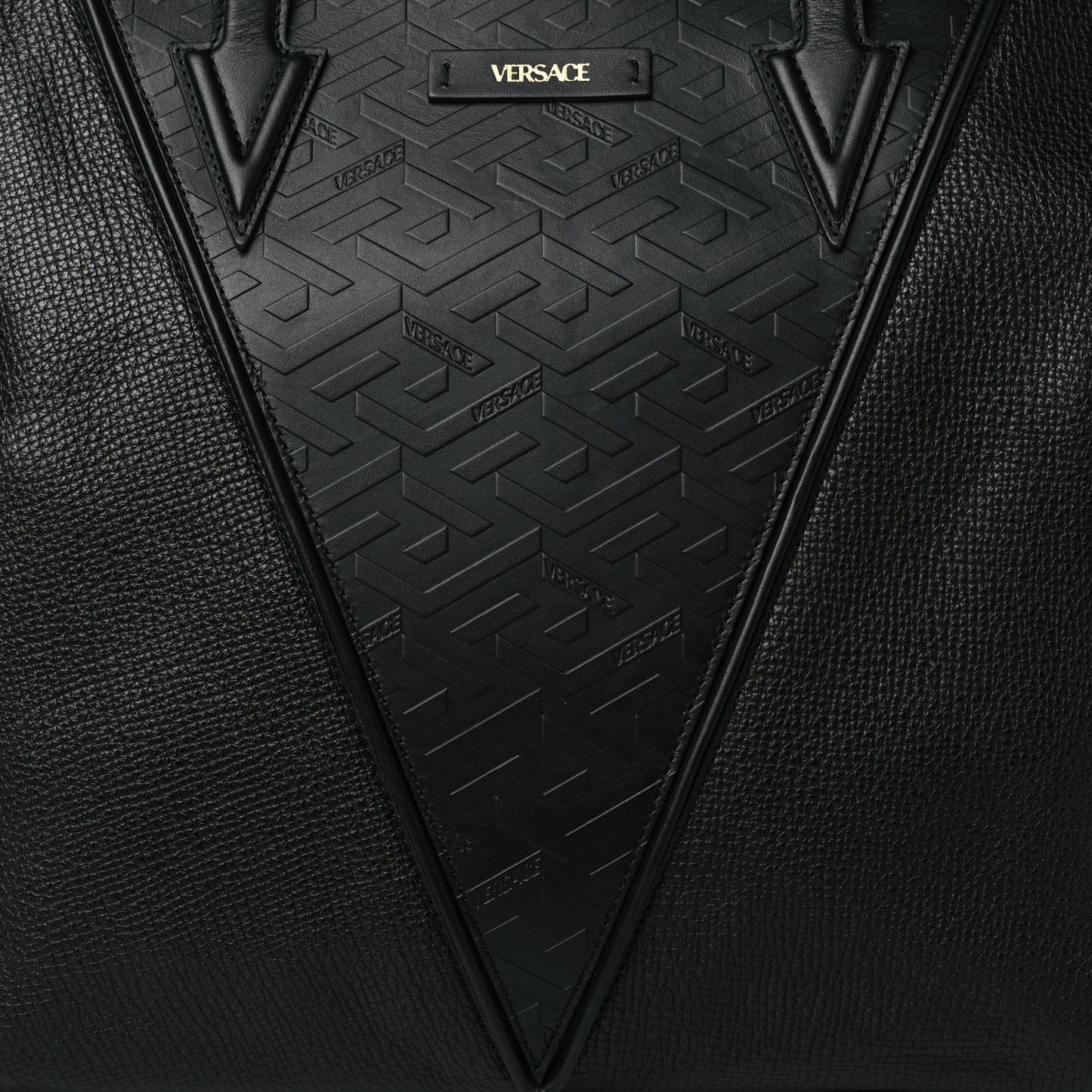 Grained Calfskin Large V Greca Signature Tote Bag Black