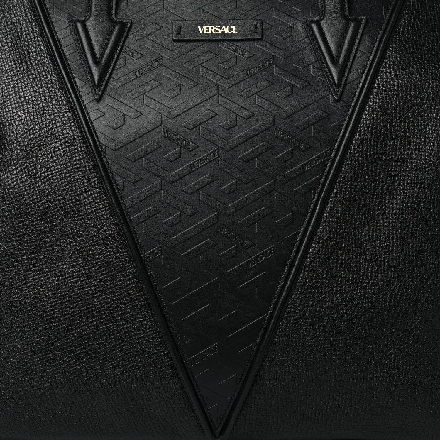 Versace Grained Calfskin Large V Greca Signature Tote Bag Black 7 of 9