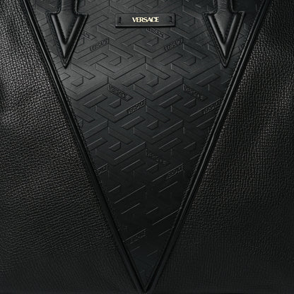 Versace Grained Calfskin Large V Greca Signature Tote Bag Black 7 of 9